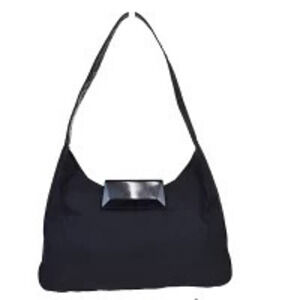 Prada Shoulder Bag distinctive glossy metal magnetic closure Black